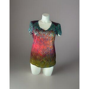 Appropriate Behavior Women's Size Large Shirt/Top Short Sleeve V-Neck Multicolor
